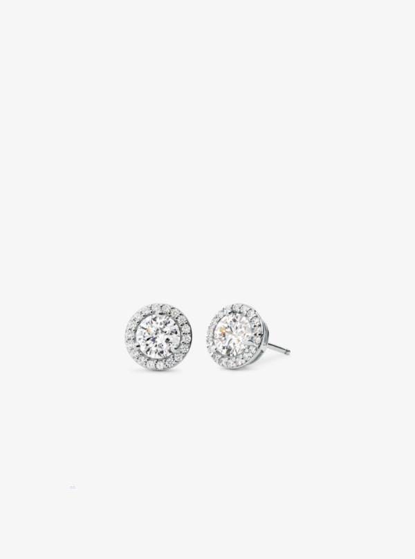 Damske Nausnice Michael Kors Precious Metal-Plated Sterling Silver Pavé Studs Strieborne - Šperky Michael Kors Sleva | JYWBA-2849